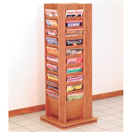 Wooden Mallet Cascade Spinning Floor Display with 40 Magazine Pockets in Medium Oak WO599433